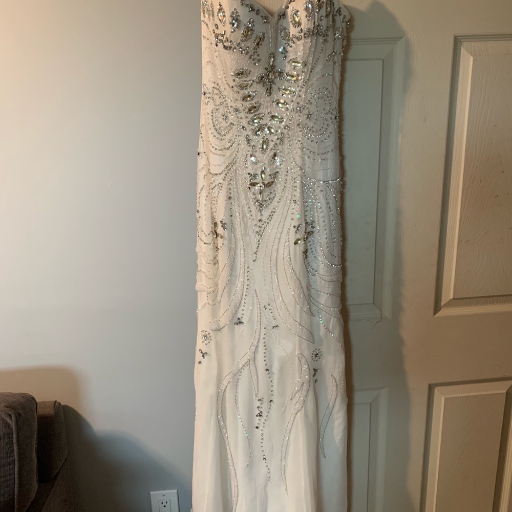 White Sequin Lace Up Corset Back Dress